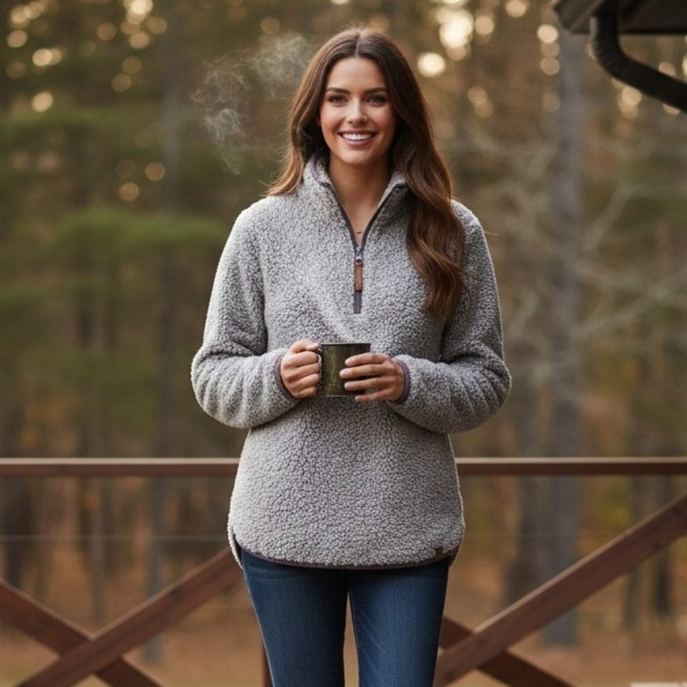 Life Integrity‎ Sweater Women's Size L Earth Sherpa Fleece 1/4 Zip Pullover Gray